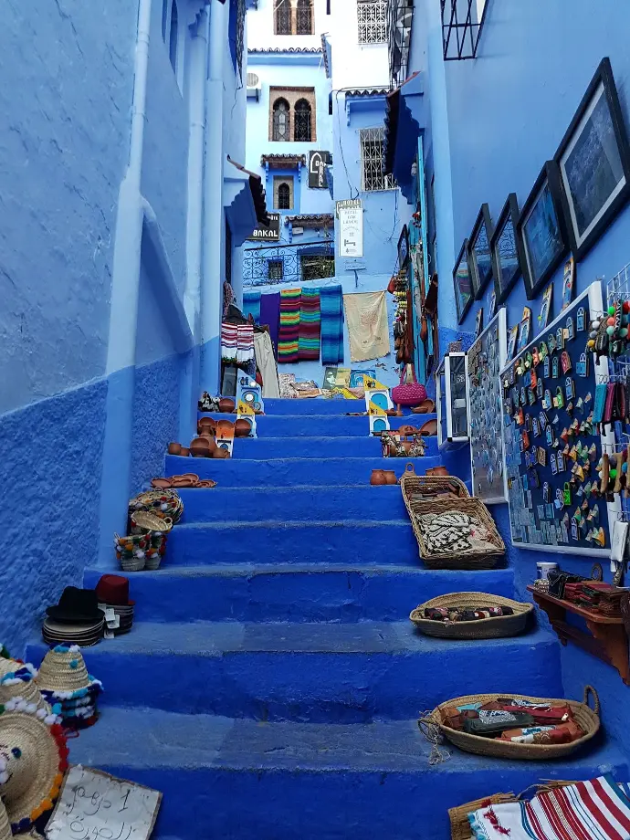 assorted baskets on stair